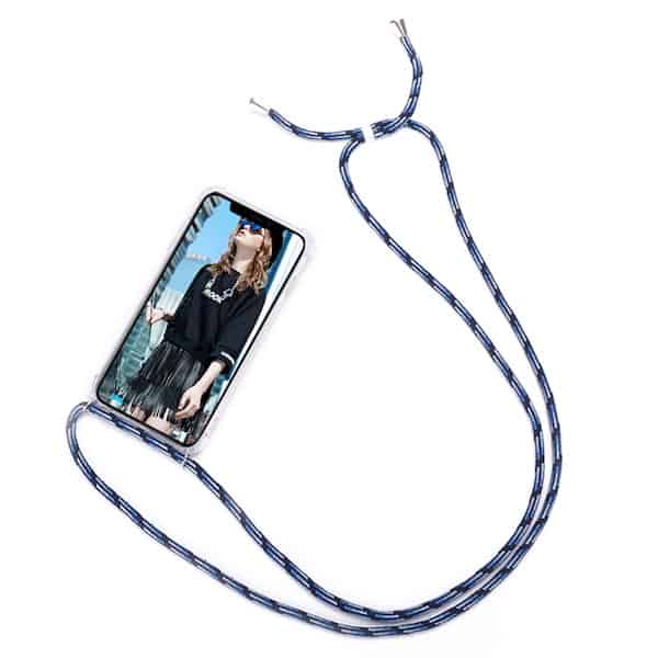 iPhone Handkette und transparente Hülle blue mix mit Kordel zum umhängen