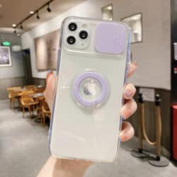 Iphone 12 Pro Max Hülle mit Schieber für Kameraschutz und Ring, - lila