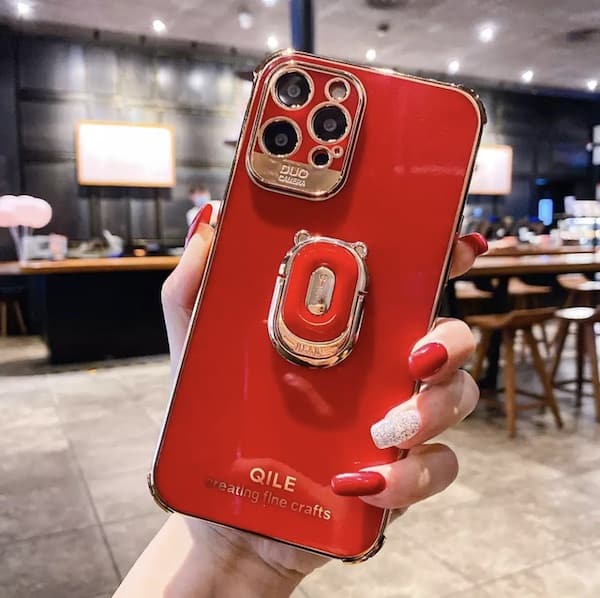 iPhone 13 Pro Max - Luxury Silikon Hülle mit Ring & Kameraschutz- rot