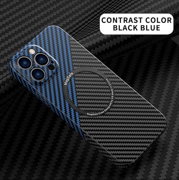 iPhone 14 Pro Max MagSafe Carbon Look Hülle - schwarz/blau •