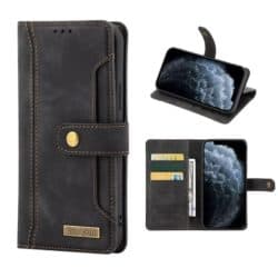 iPhone 14 Pro Max Luxus Leder Flip Hülle komplette Ansicht schwarz