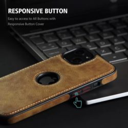 iPhone 14 Pro Max luxuriöse PU Leder Hülle in braun Tastenansicht