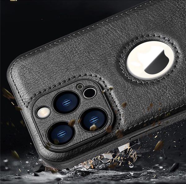 iPhone 14 Pro Max - luxuriöse PU Lederhülle mit Kameraschutz - schwarz •