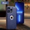 iPhone 14 Por Max luxuriöse PU Lederhülle mit Kameraschutz - blau