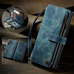 Samsung Handyhülle mit Brieftasche und Reissverschluss in blau
