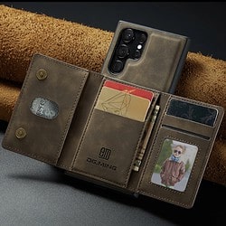 Samsung S23 ulta Lederhülle mit magnetischer Brieftasche in Kaffebraun