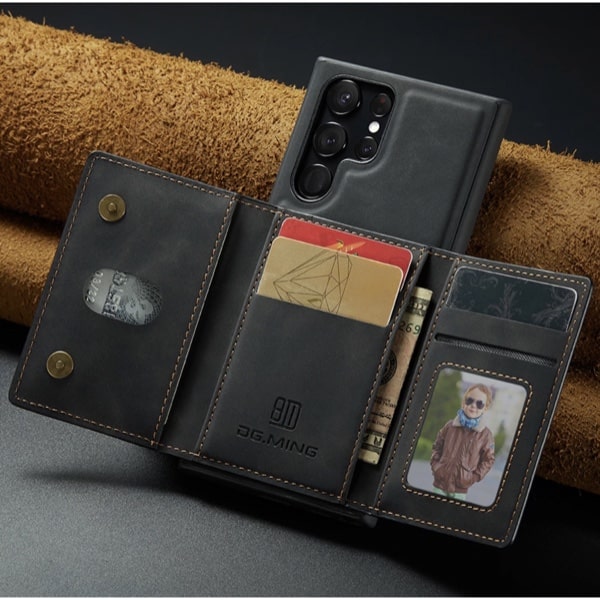 Samsung S23 ulta Lederhülle mit magnetischer Brieftasche in schwarz