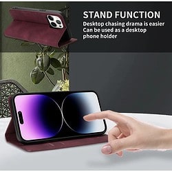 iPhone 14 Pro Max Leder Flip Wallet mit Standfunktion in weinrot